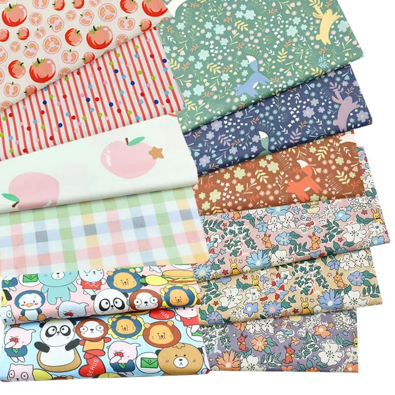 

2022 New 100% Cotton Twill Fabric Cartoon Panda Apple Color Check Tomato Rabbit Forest for DIY Craft Kid Clothes Patchwork Quilt