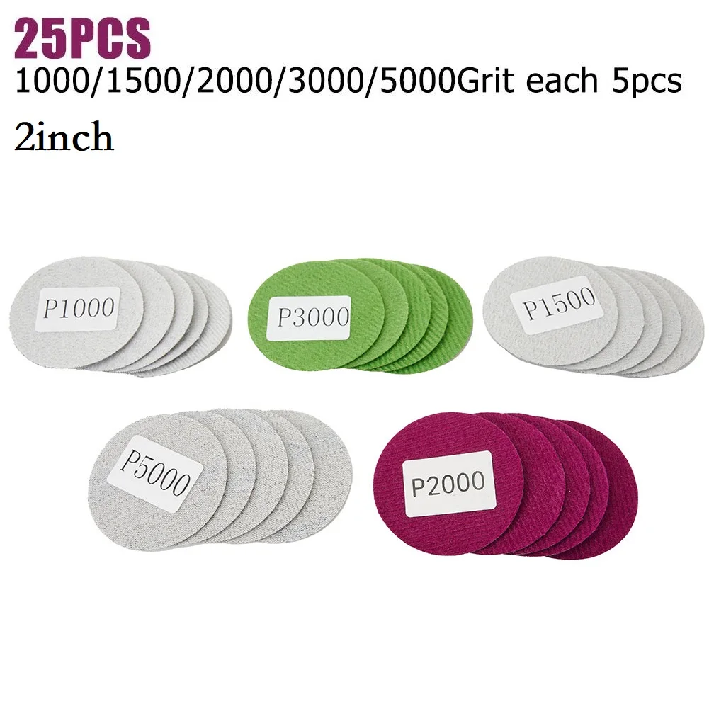 

25Pcs 2/3/4/5/6inch Sanding Discs Assorted 1000/1500/2000/3000/5000 Grit Silicon Carbide Wet/Dry Sanding Paper Accessories