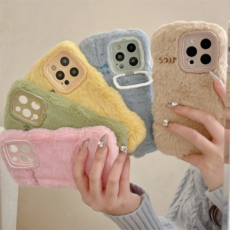 Зимний теплый плюшевый чехол Macaron ярких цветов для Huawei Pura 70 Pro P60 P40 P50 Furry Fluffy Cute Girl