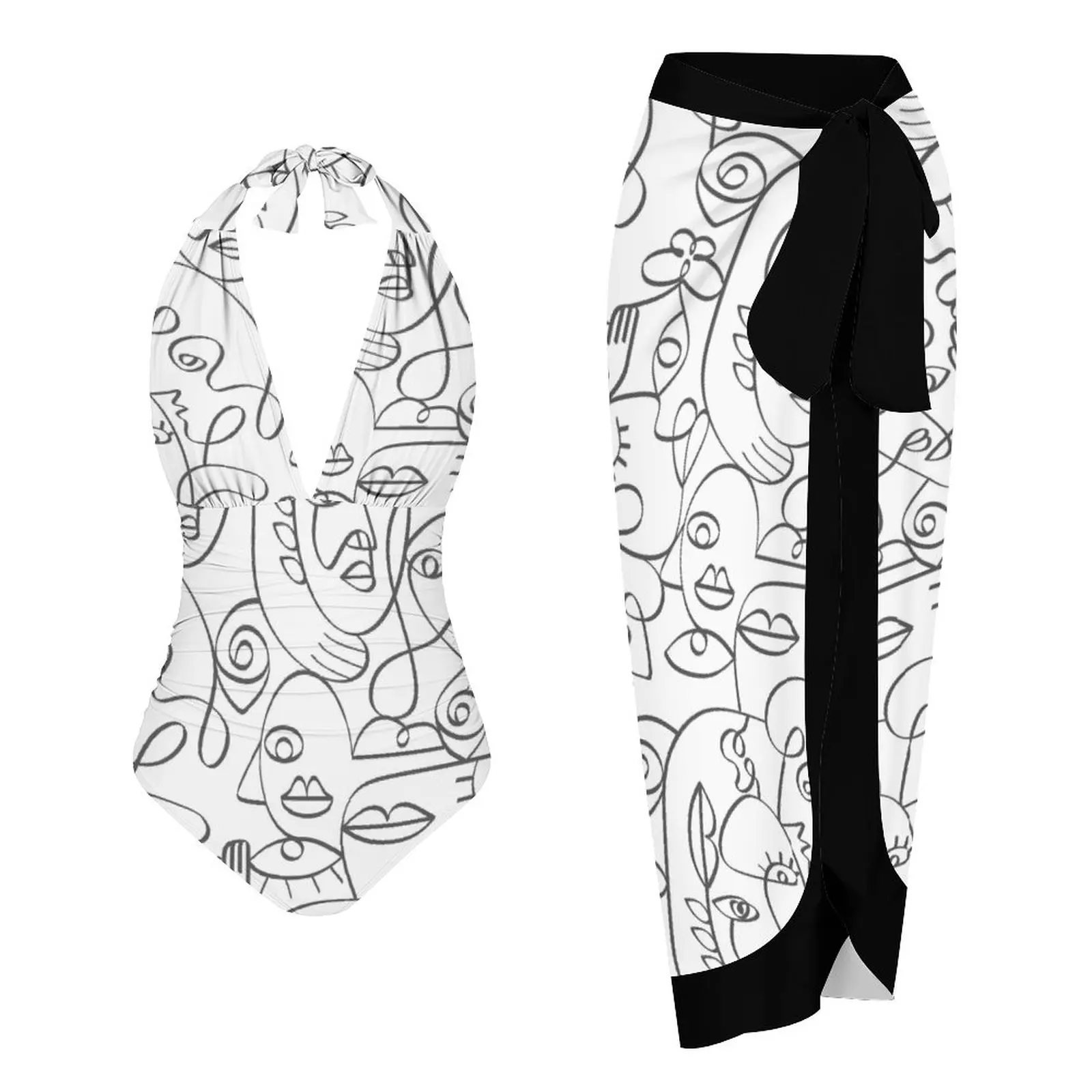 

Художественный принт с глазами и глубоким V-образным вырезом, новинка 2023, купальники, сексуальные женские микро бикини на шнуровке с открытой спиной, женская пляжная одежда, накидка