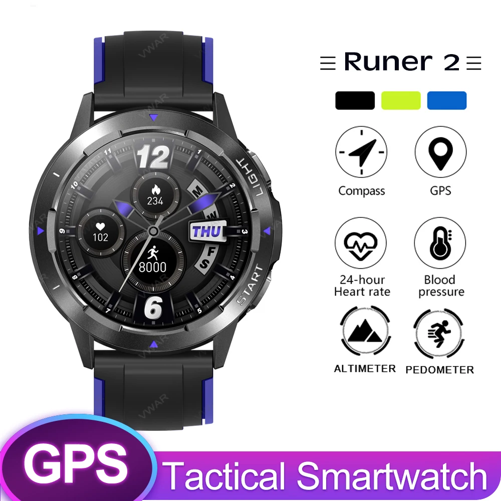 

GPS Smart Watch Men Tactical Outdoor Altimeter Compass Sports Smartwatch IP68 Waterproof Blood Oxygen Women Fitness Tracker 2022