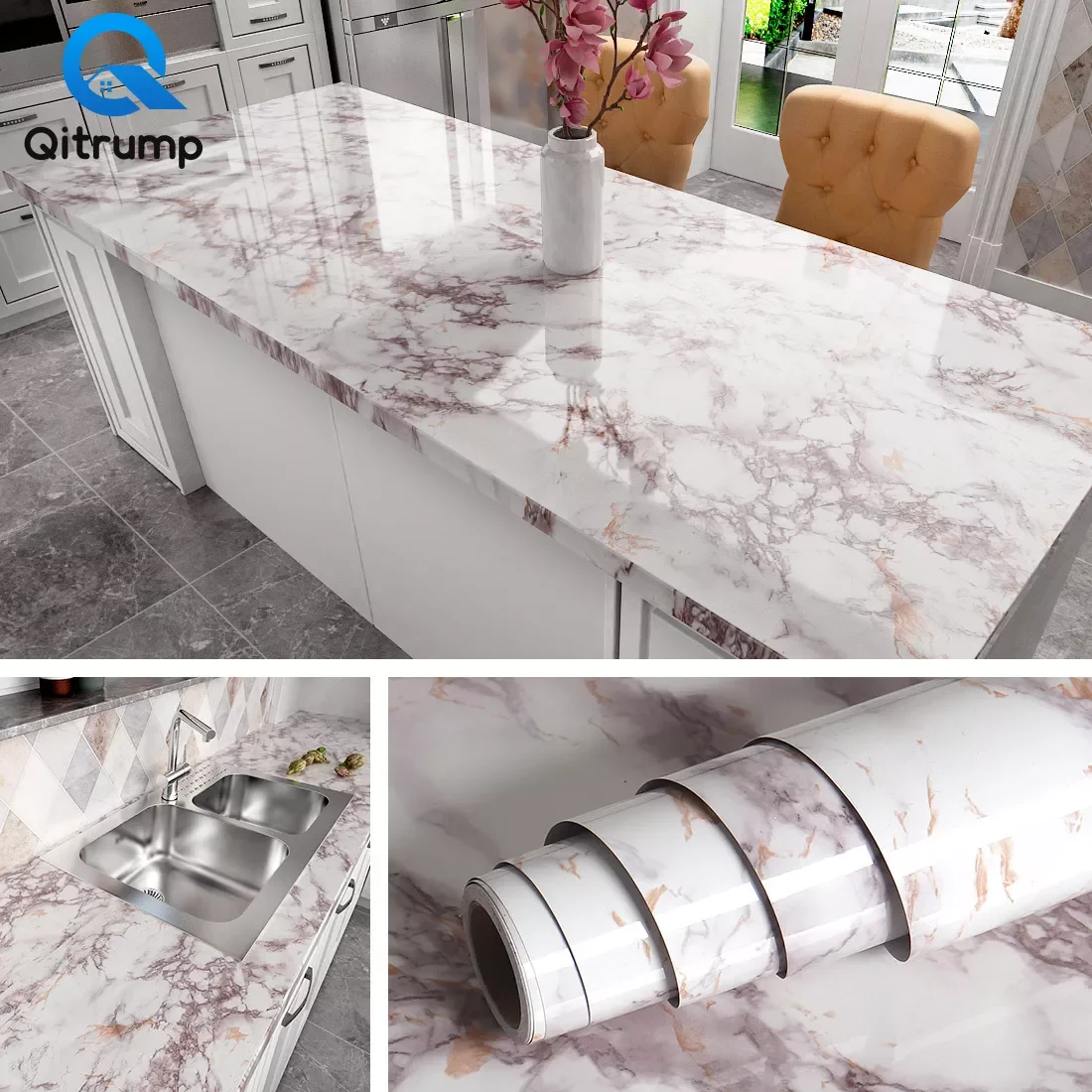 

2023 Waterproof Oil-proof Kitchen Marble Wallpaper Contact Paper PVC Self Adhesive Wall Stickers Bathroom Countertop Home Improv