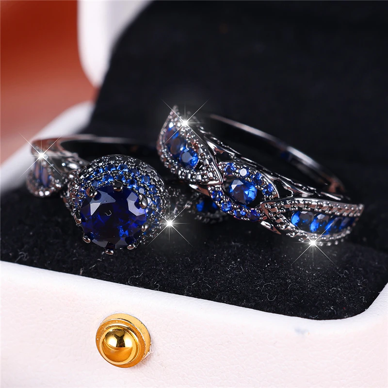 Роскошный женский комплект обручальных колец с голубым цирконом милые черные и