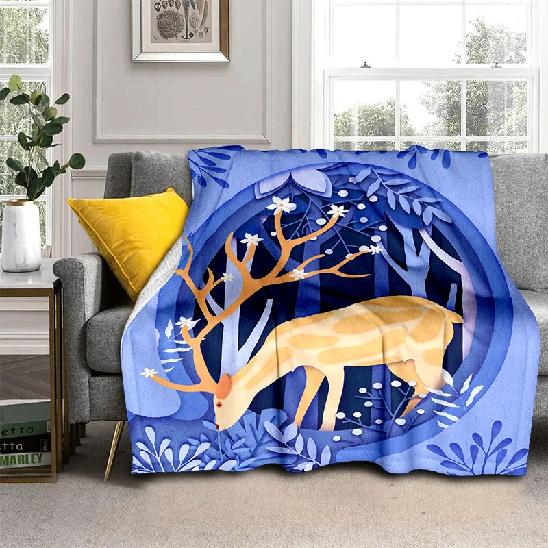 

Elk Forest deer Cartoon Pattern Sofa Bed Cover Soft Blanket Plaid Soft Warm Flannel Throw Blankets Fans Gif printing Manta