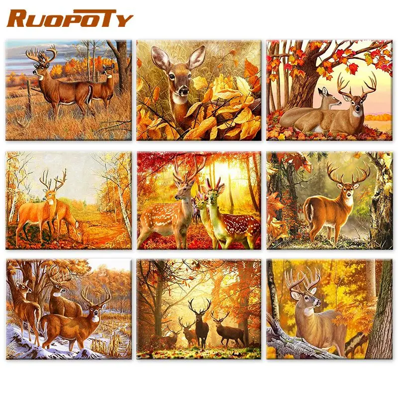 

RUOPOTY Painting By Numbers Animal Deer Oil Paint Kit HandPainted DIY Gift 60x75cm Frame On Canvas Modern Home Decor Wall Art Ph