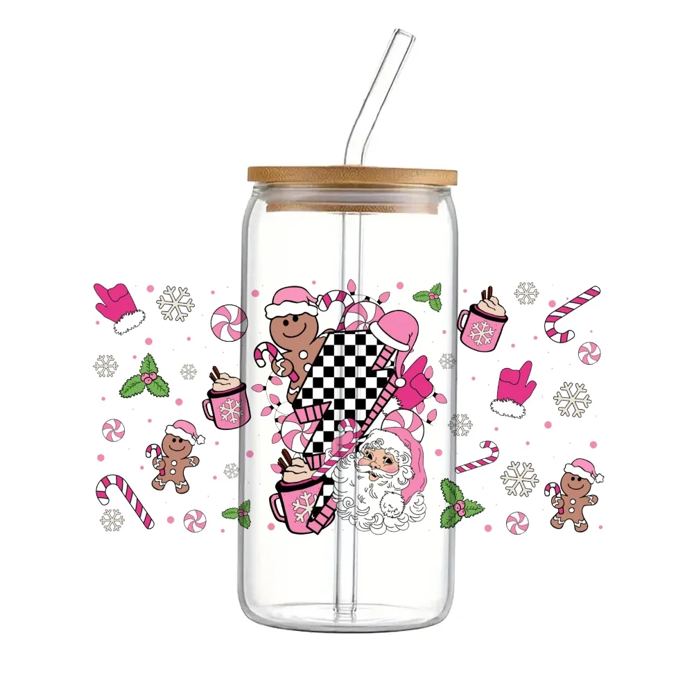 Рождественская сумка чашка дизайнерская наклейка УФ DTF печатная для стеклянной