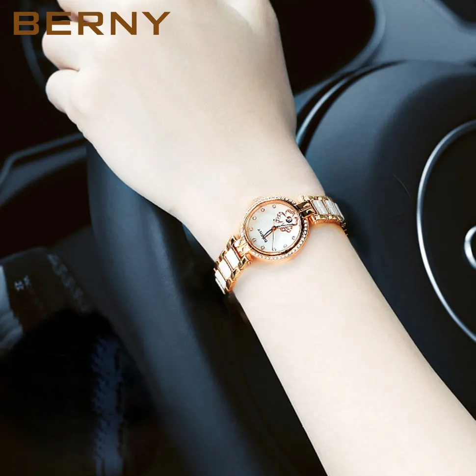 BERNY Quartz Women Ceramics Wristwatch Quality Women Watches Luxury For Ladies Elegant Clock 30M Waterproof Inlaid with zircon