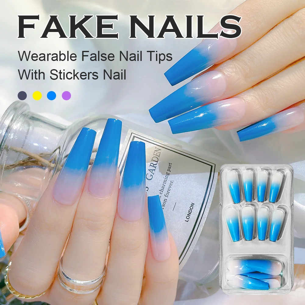 

24PCS Super Long Ballerina Press On Nails Gradient Long Coffin Fake Nail Tips With Adhesive Tabs Nail Decoration Manicure Tool