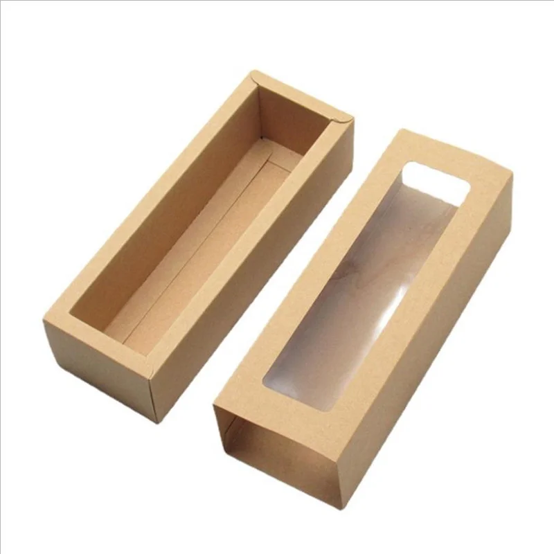 

50Pcs Kraft Paper Packaging Box Transparent PVC Window Macarons Drawer Box Food Baking Biscuit Packaging Box Paper Box