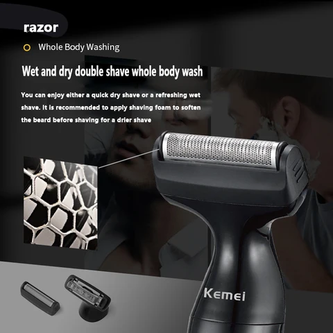 Kemei KM-114 Черный мужской триммер для лица и тела