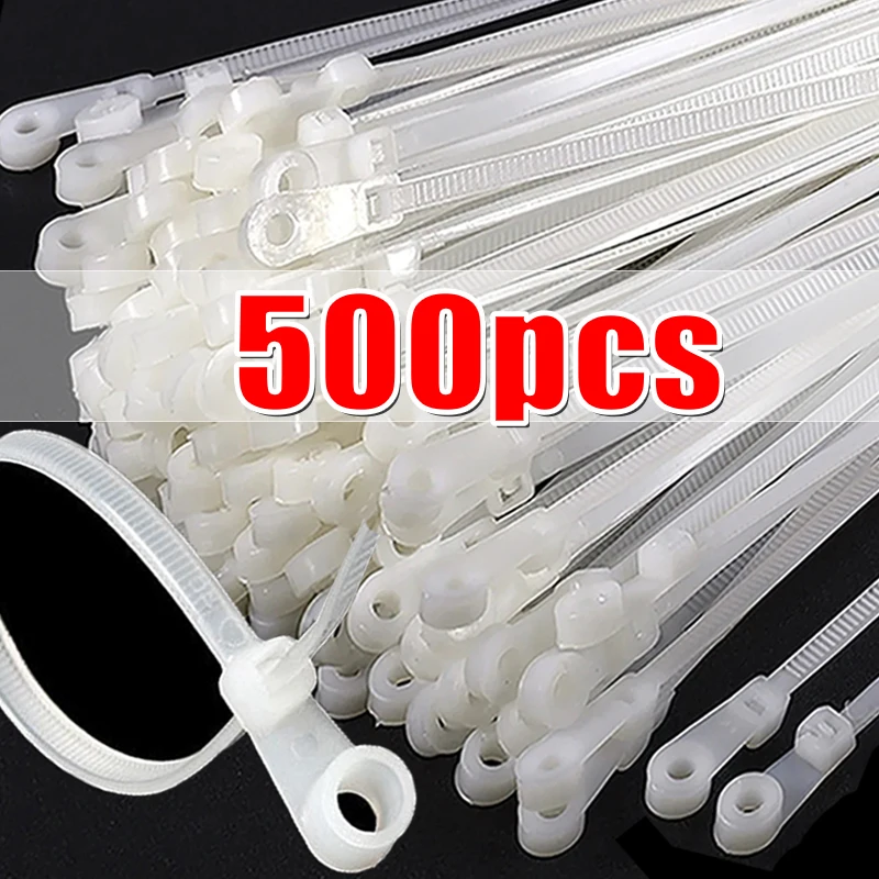 

100/500PCS Screw Hole Cable Ties Self-locking Cord Ties Straps with Screw Hole Mount Fixed Wire Fastening Loop Wrap Bundle Tie