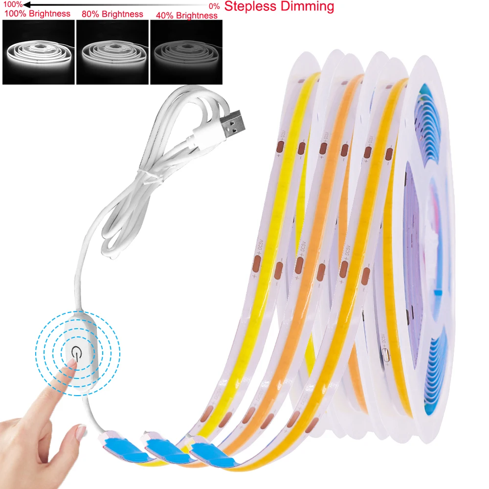 

5V USB LED COB Strip Light Linear Dimmable Flexible LED Tape 320LEDs/m High Density RA90 COB Light 3000K 4000K 6000K Home Decor