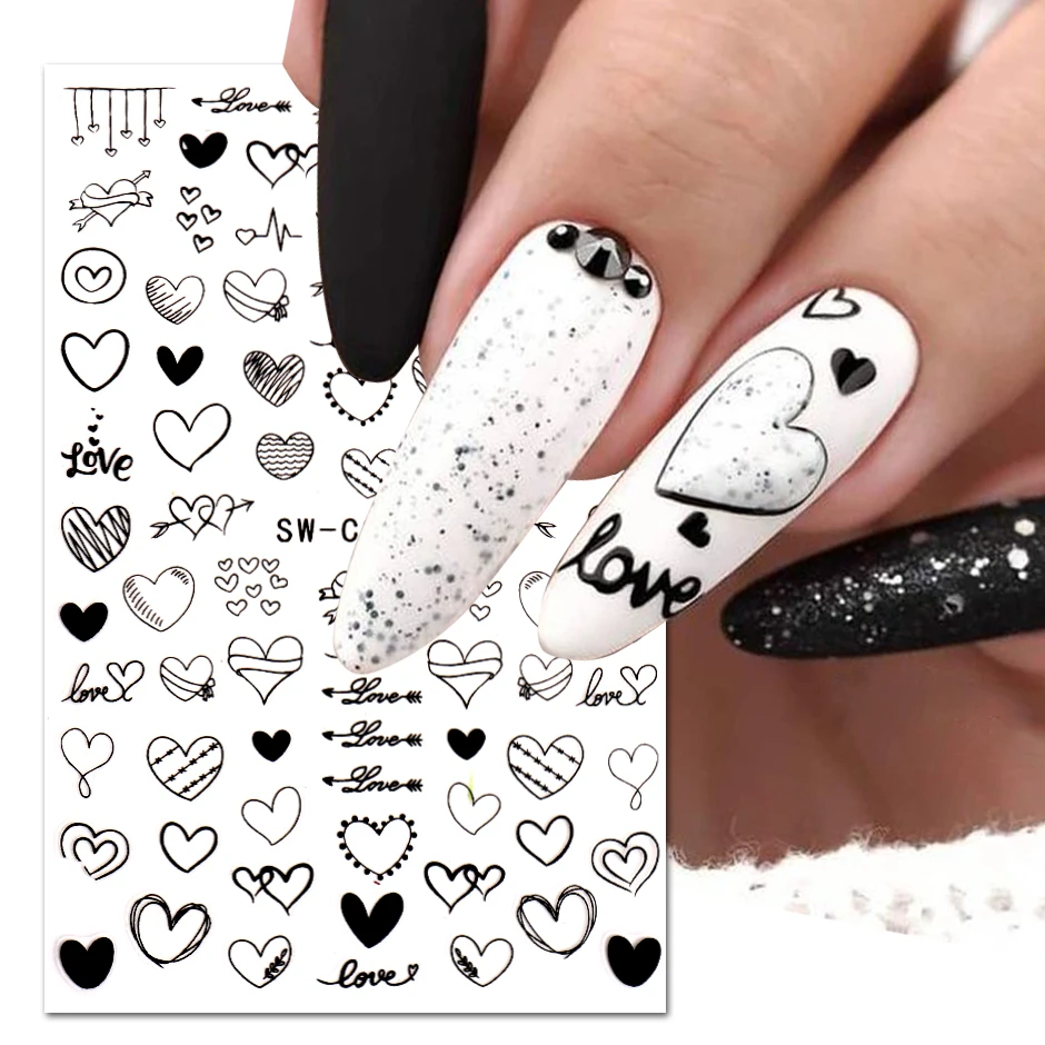 

Валентина Сердце Любовь Дизайн Ногтей Наклейки Простая линия Прохладная Английская буква Клейкие ползунки Наклейка Маникюр Фольга оберты...
