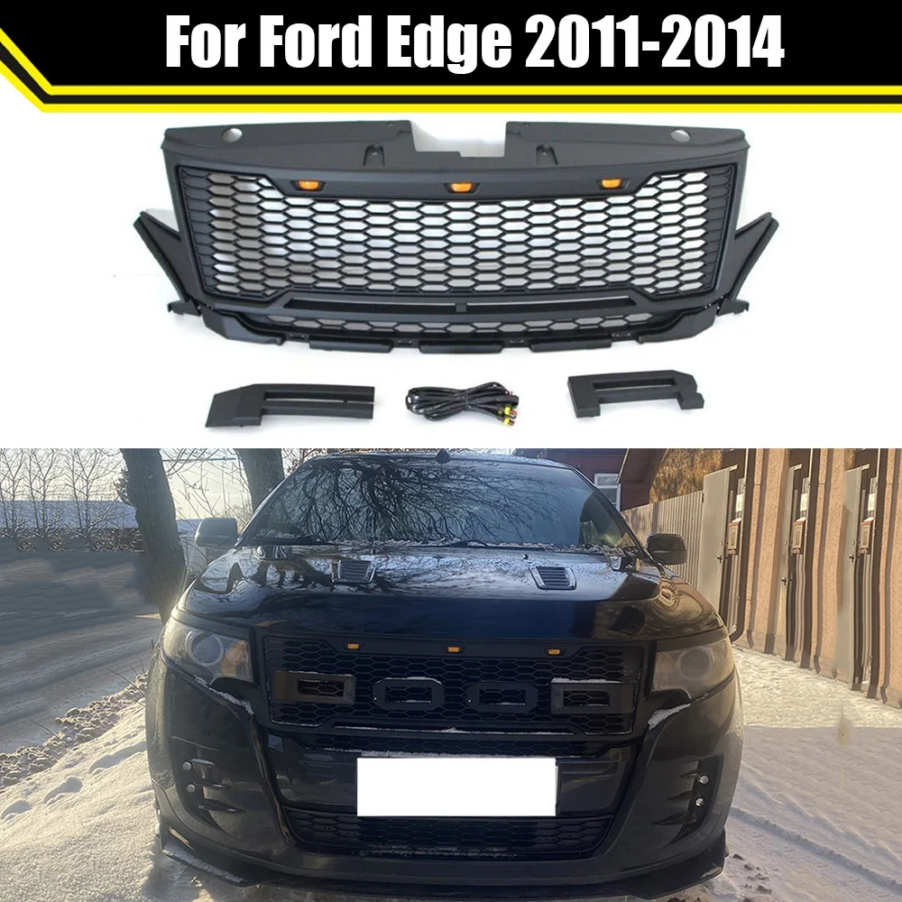 

Modified Raptor Style Mesh With LED Light Grill Ford Edge 2011-2014 Car Front Bumper Grilles Upper Racing Grills Grille