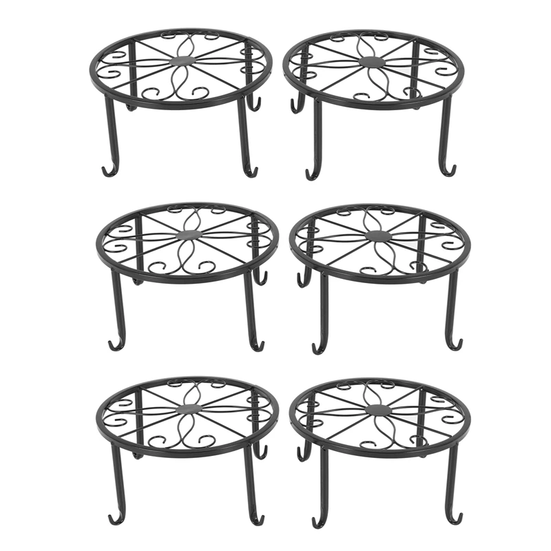 12-Inch Heavy Pot Plant Stand, Set Of 6, Art Forged Pot Trivet, Solid Iron Pot Holder,Decorative Garden Pot Holder,Black