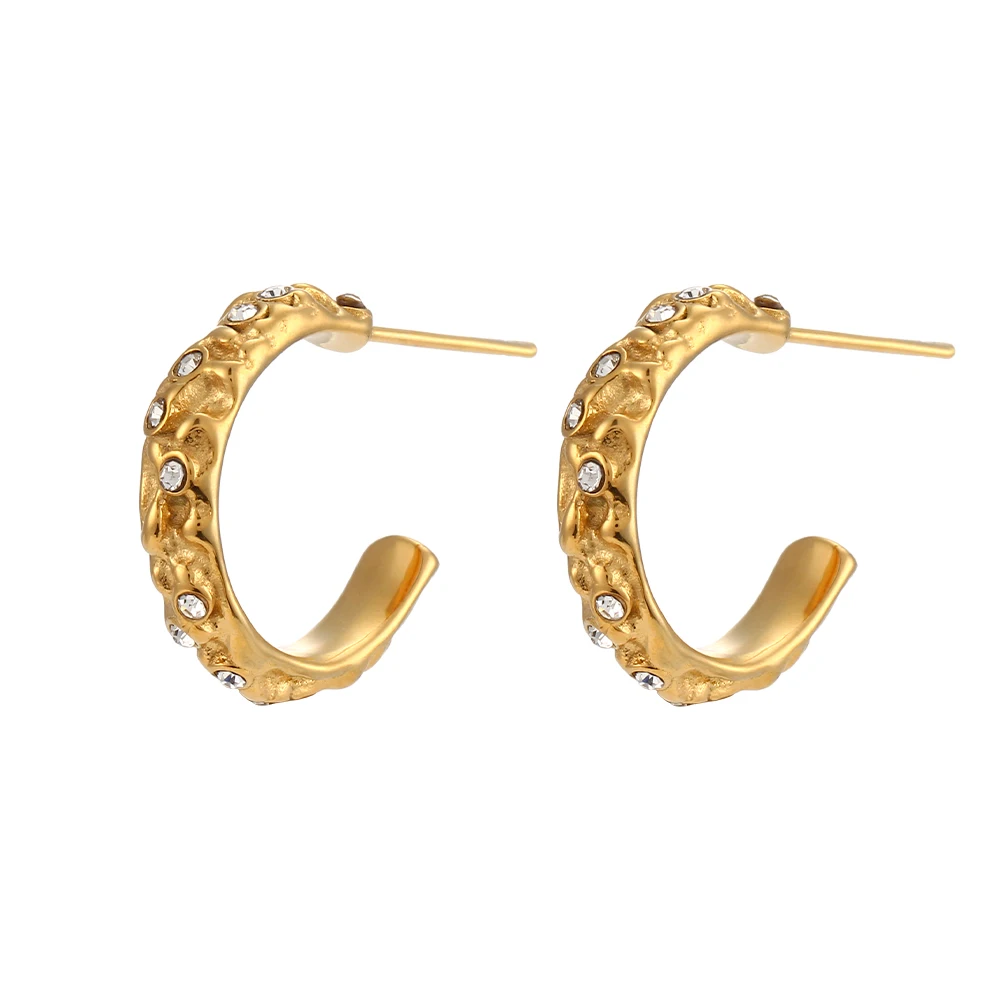 

2022 Irregular Bump Inlaid Shiny Zircon CC Earrings Jewelry for Women Aesthetic Stainless Steel Waterproof 18K Plated Earrings