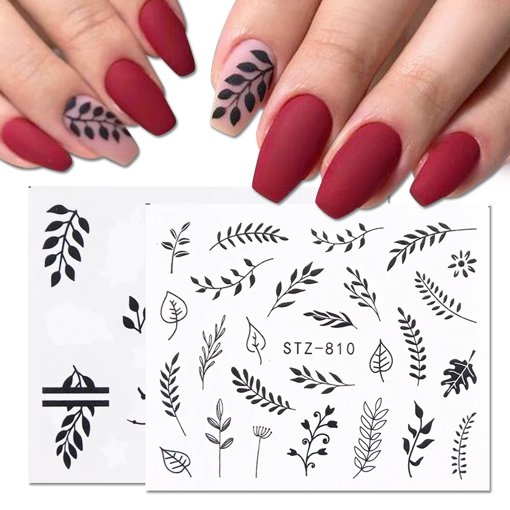 

1 Sheet Black White Leaf Nail Art Sticker Slider Flower Water Decals Decor Watermark Tattoo Manicure Accessories