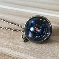 new hot selling solar system time gem necklace double sided glass ball solar system universe star necklace milky way hanging