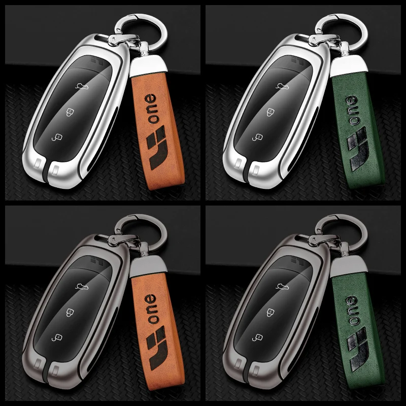 

Car Intelligent Remote Control 3/Button Key Case Cover For Ideal 2021 Zinc Alloy+Leather Keychain Bag Shell Retrofit Accessories