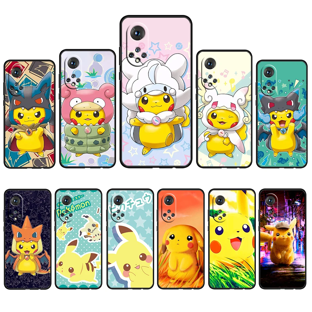 

Pikachu Kawaii Anime For Honor 60 50 20 SE Pro X30 10X 10i 10 9X 9A 8X 8A Lite Silicone Soft TPU Black Phone Case Capa Cover