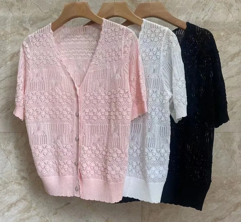 Женский вязаный комплект из 2 предметов свитер с V-образным вырезом и юбка крючком