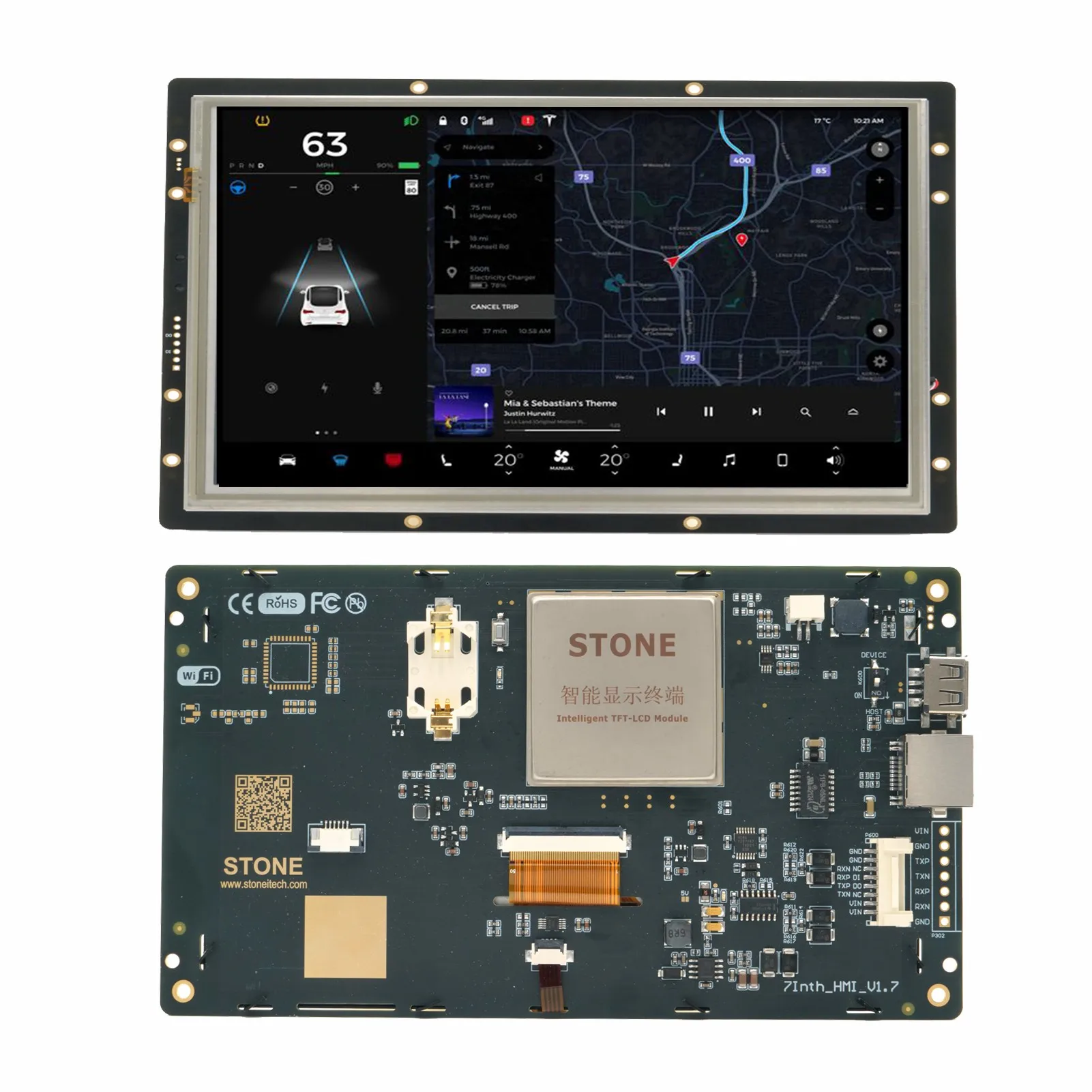 STONE Industrial 7'' 800*480 Built-in RTC / 256M Flash Capacity / Faster MCU Clock HMI Touch Display STWI070WT-01