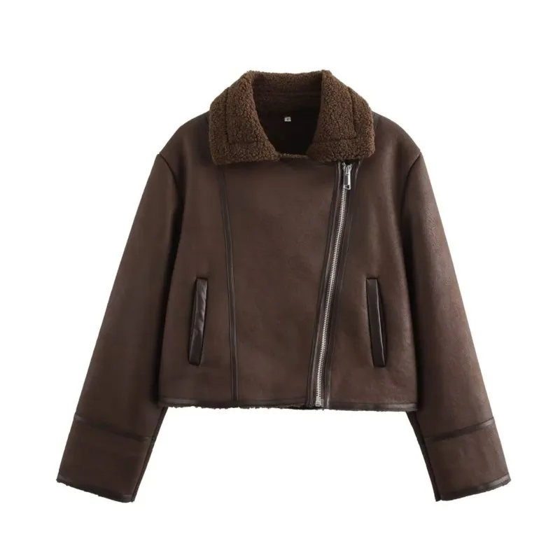 TRAF женская осенняя двусторонняя короткая куртка для повседневного кармана