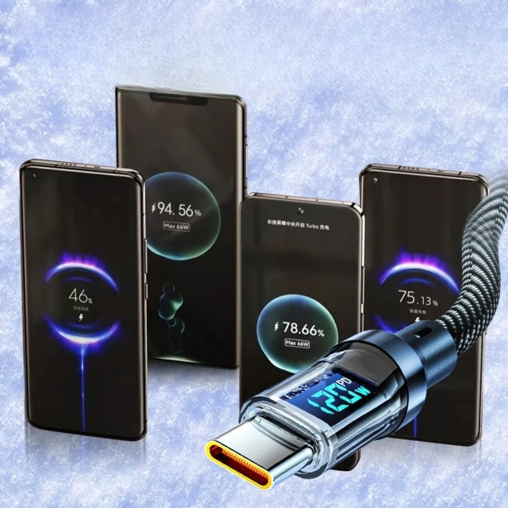 Фото Кабель USB 100W/120W для быстрой зарядки с LED-дисплеем, высокоскоростной зарядный кабель Type-C для телефона №4
