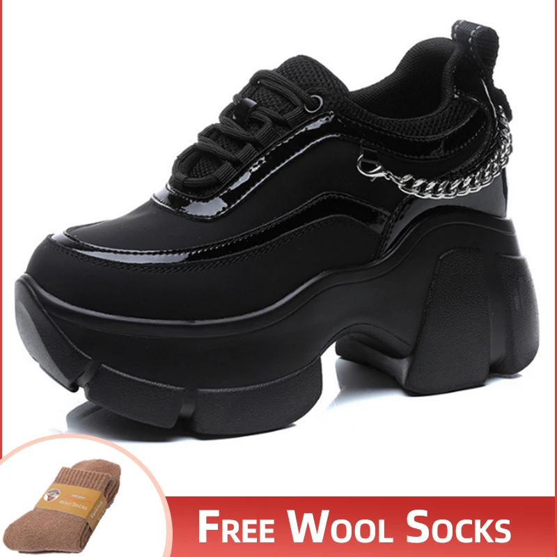 10cm Elevator Shoes Metal Decoration Ankle Boot Platform Wedge Women Casual  Autumn Super High Hidden Heel Sneakers Shoes