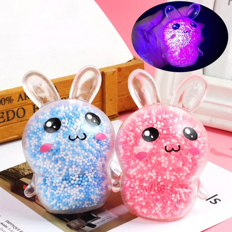 Squishy Toy Luminous Bunny Grape Ball Decompression Toy Squeeze Fidget for Autism Therapy with Beads Boys Girl Xmas Gift A2UB