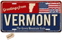 amcove license plate greetings from vermont vintage rusty metal sign with american flag decorative car front license plate