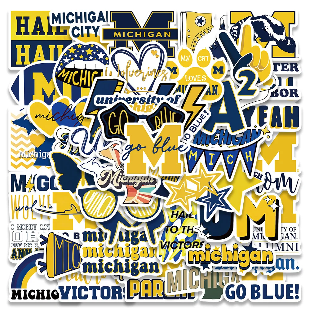 50Pcs Cross-border New University of Michigan Stickers Luggage Water Cup Guitar Skateboard Mobile Phone DIY Graffiti Stickers