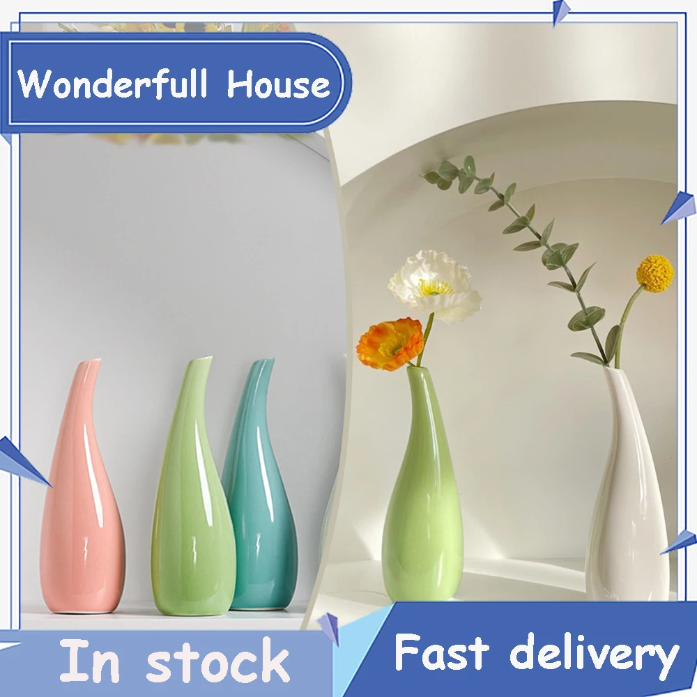 

5.5x18x1cm Nordic Ins Ceramic Vases Living Rooms Flower Pot Vase Table Dried Flower Vase Household Decoration Flower Vases Gifts