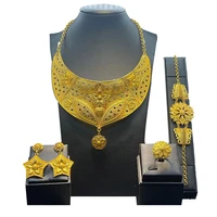 popodion 24k plated jewelry set bridal knot jewelry four piece set 2022 necklace bracelet earrings ring chd20681