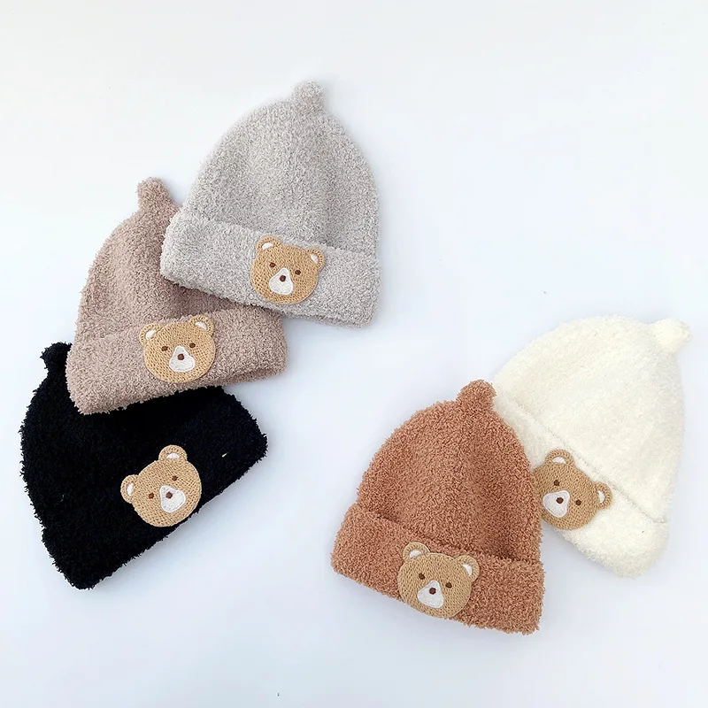 

Baby Cute Bear Plush Newborn Kids Wool Hat Newborn Baby Girls Hats Autumn Winter Outdoor Warm Ear Protection Head Cap