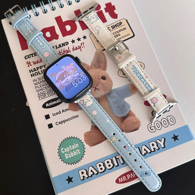 Тонкий кожаный ремешок Hello Kitty для Apple Watch 38/40/41 мм 42/44/45/49