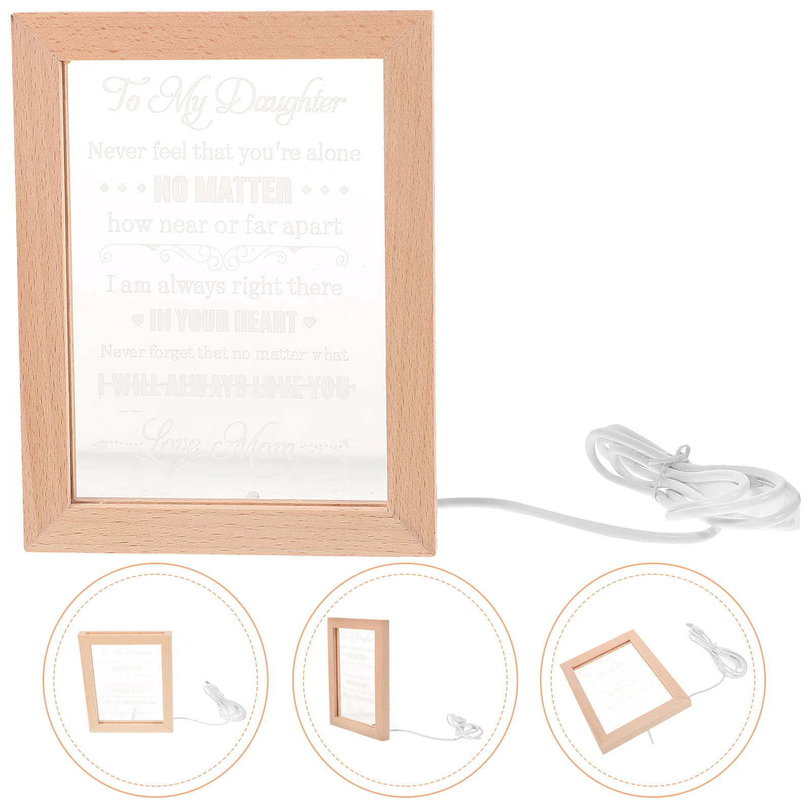 

Night Light USB Picture Frame Photo Solid Wood Stands Charging Plastic Glowing Desktop