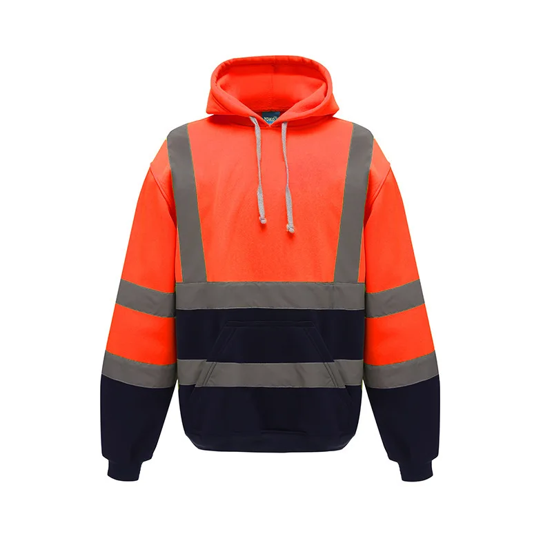 Фото Мужская рабочая одежда Hi Vis, пальто High Vis, светоотражающая толстовка, флисовая куртка, толстовка с темно-синим низом №3