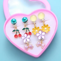 lovely kids ear clip ring set cartoon animal baby ear clip no piercing earring finger ring for baby girls children gifts jewelry