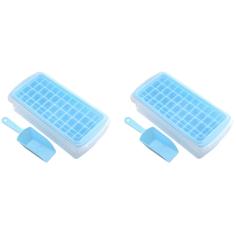 

Лоток для льда с крышкой и корзиной, лоток для льда из силикона для морозильной камеры, 2 шт., поставляется с контейнером для льда, ложкой и кр...