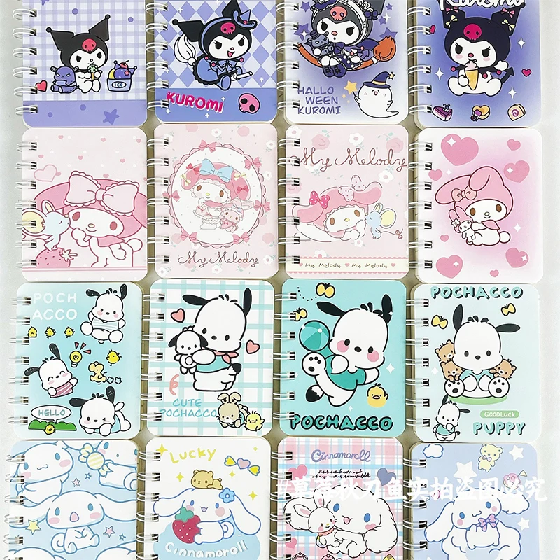 

4Pcs Kawaii Sanrio Coil Notebook Pochacco Cinnamoroll My Melody Kuromi Anime Cute A7 Notepad Thickened Book Gifts Toys for Girls
