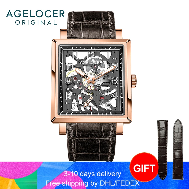 

AGELOCER Skeleton Mechanical Watch Fashion Sapphire Transparent Luminous Hands Hours Display Hollow Design Men Wrist Watches