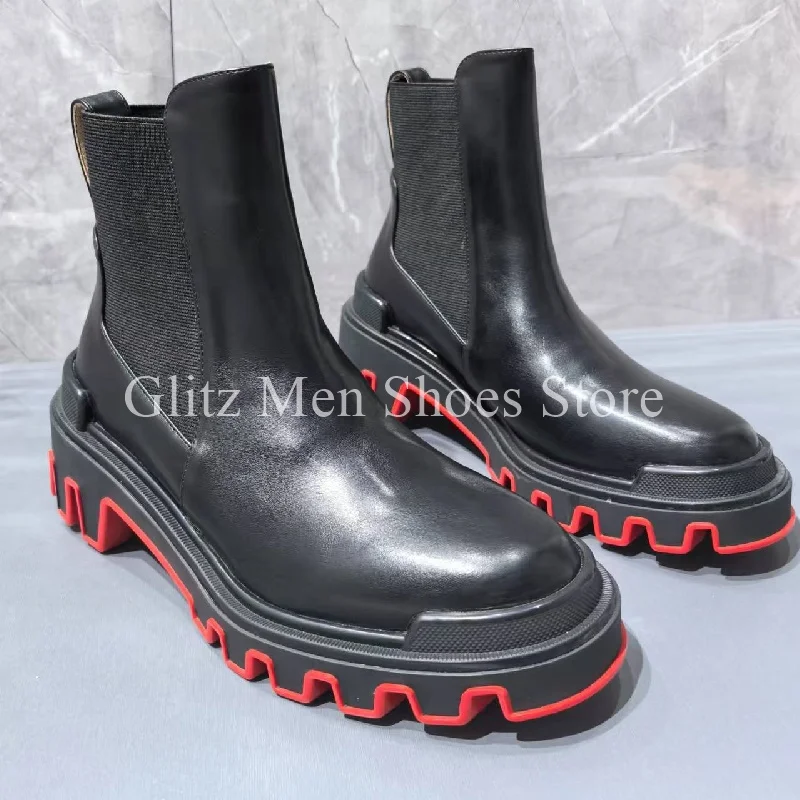 Новые черные мужские ботильоны Челси на платформе с круглым носком модные