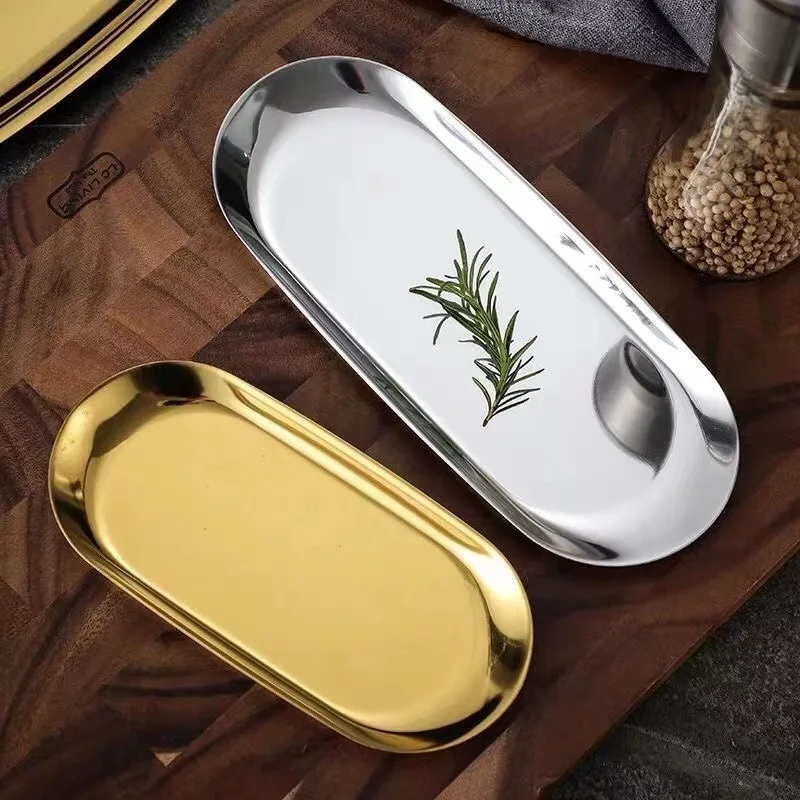 Stainless steel tray Nordic ins wind storage golden metal oval towel dessert egg |