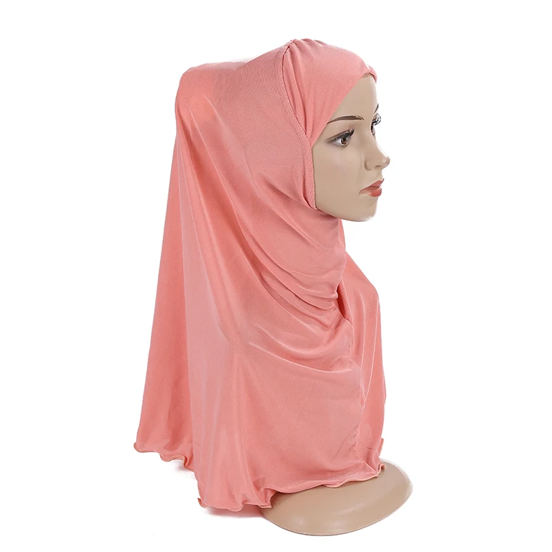 

New Muslim Kids Girls Hijab Solid One Piece Amira Head Scarf Islamic Shawl Head Wrap Arab Prayer Hijab Hat Child Cap Full Cover
