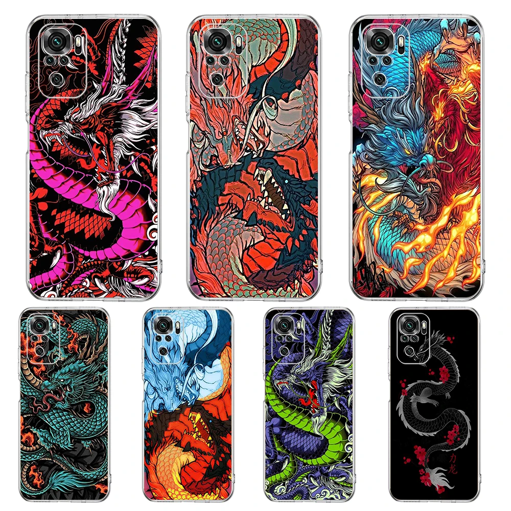 

Cartoon Dragon Transparent Phone Case For Redmi K40 8A 9A 9C 7 8 8T 9 9S 10 Pro Gaming Note 11 11T 12T 10 Plus Luxury Shell Bag