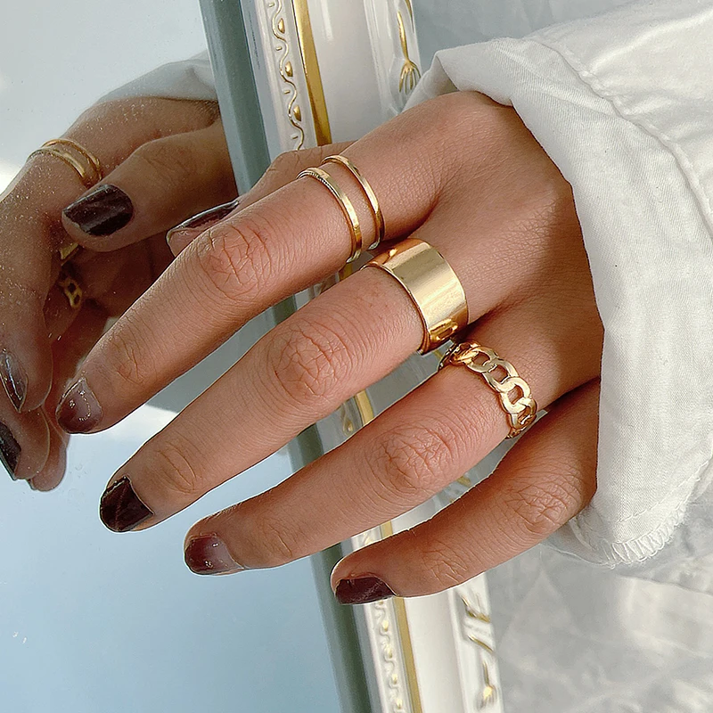 

Simple Design Vintage Gold Color Joint Rings Sets for Women Jewelry Korean Version Finger Rings Anillos Jewelry Ring Set Gift