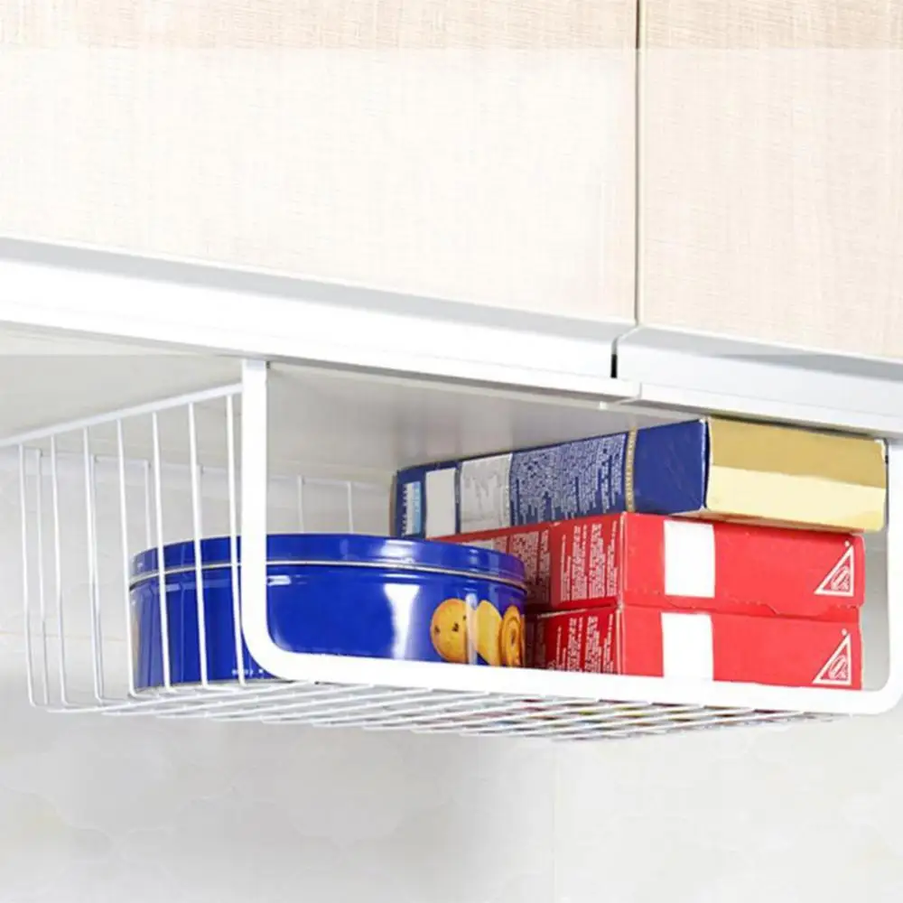 

Metal Under Cabinet Basket Cupboard Hanging Organizer Mesh Storage Rack Holder Kitchen Compartment Shelf Household Wardrobe Rack