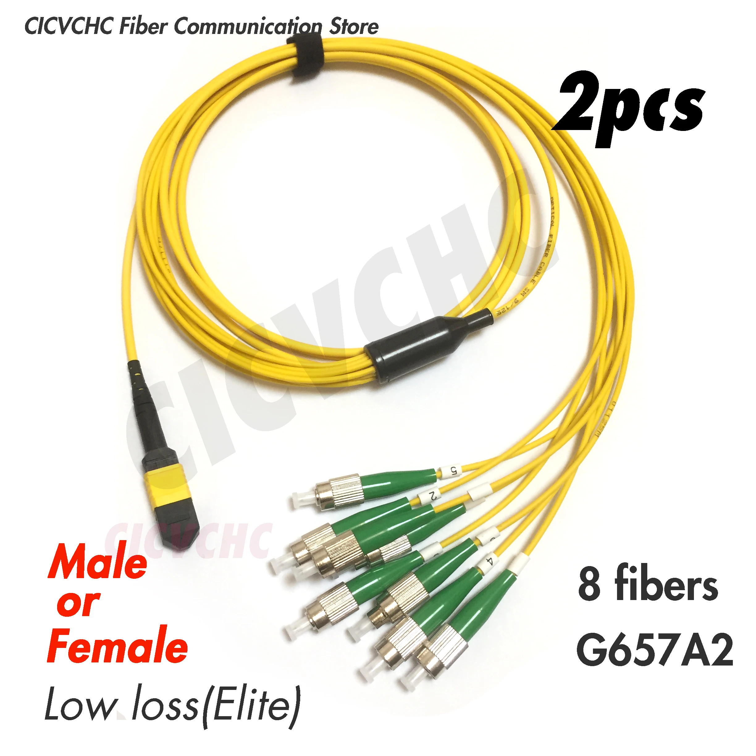 2pcs 8 fibers-MPO/APC-FC/APC Elite-Fanout-G657A2 -2m to 10m/QSFP+ till SFP+/MPO Fan-out Assembly