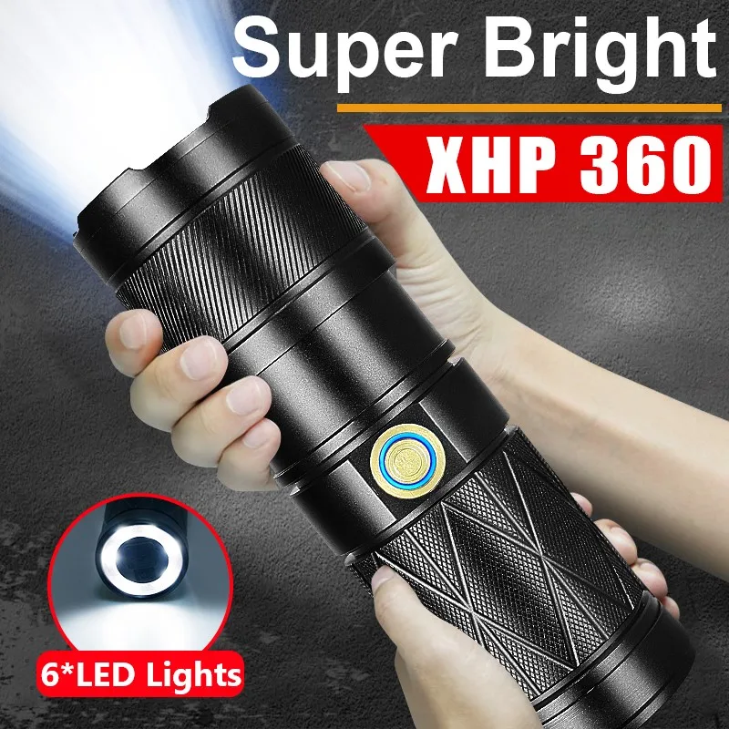 

XHP360 LED Zoom Flashlight Outdoor Fishing Camping Hiking Lantern High Power Waterproof Long Shot Torch 18650 Tactical Handlamp